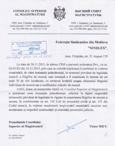 Addressing Of The Trade Union By Mr Victor Micu President Of The Superior Council Of Magistracy Republic Of Moldova